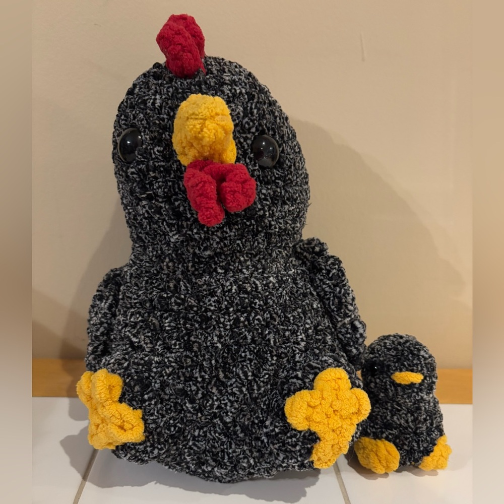 Handmade Crochet Chicken Hen With Removable Chick  Cottage Core Rustic Farmhouse